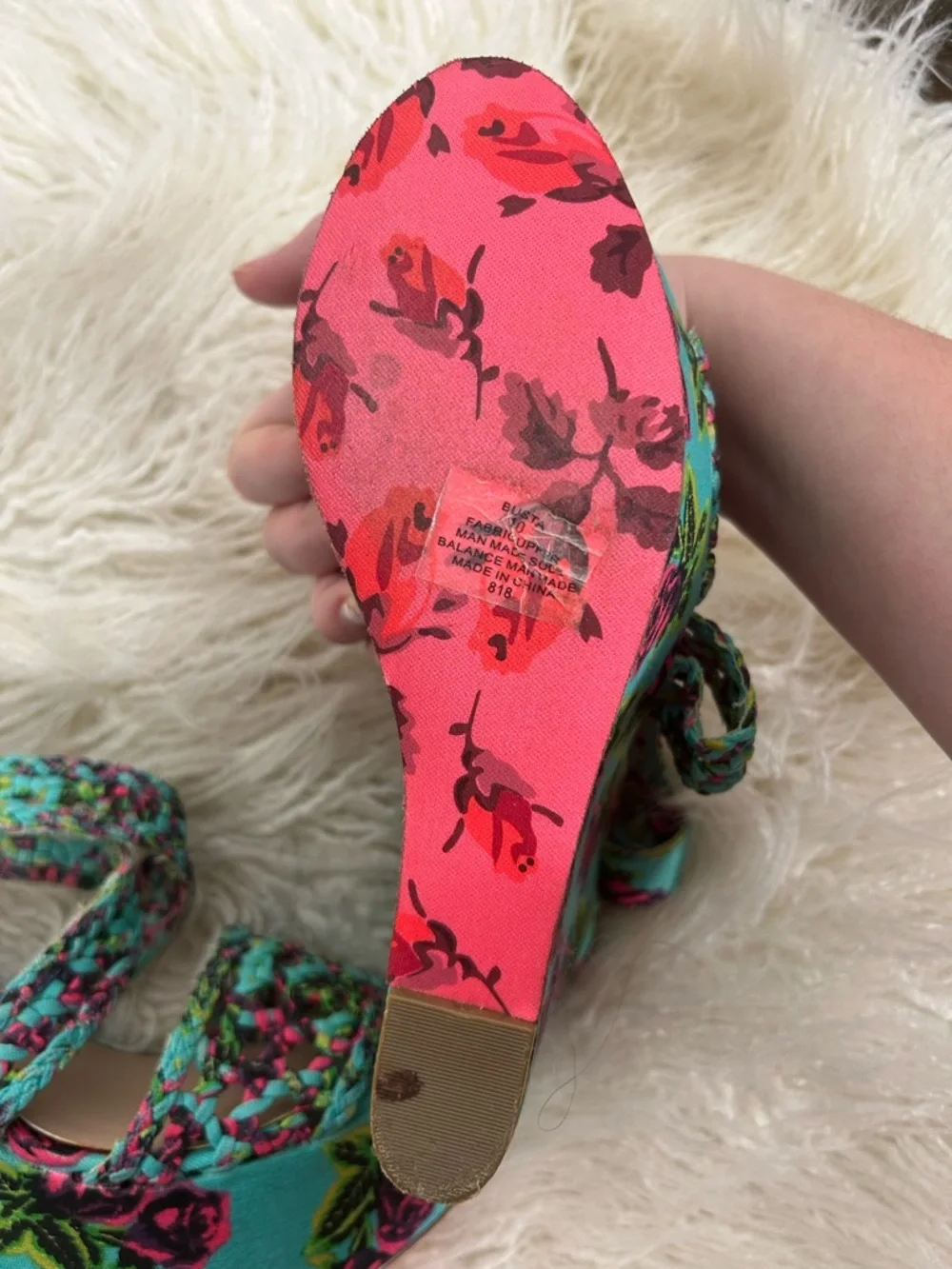 Betsey Johnson Busta Turquoise Floral Platform Wedge Sandals Size 10 - Picture 5 of 7